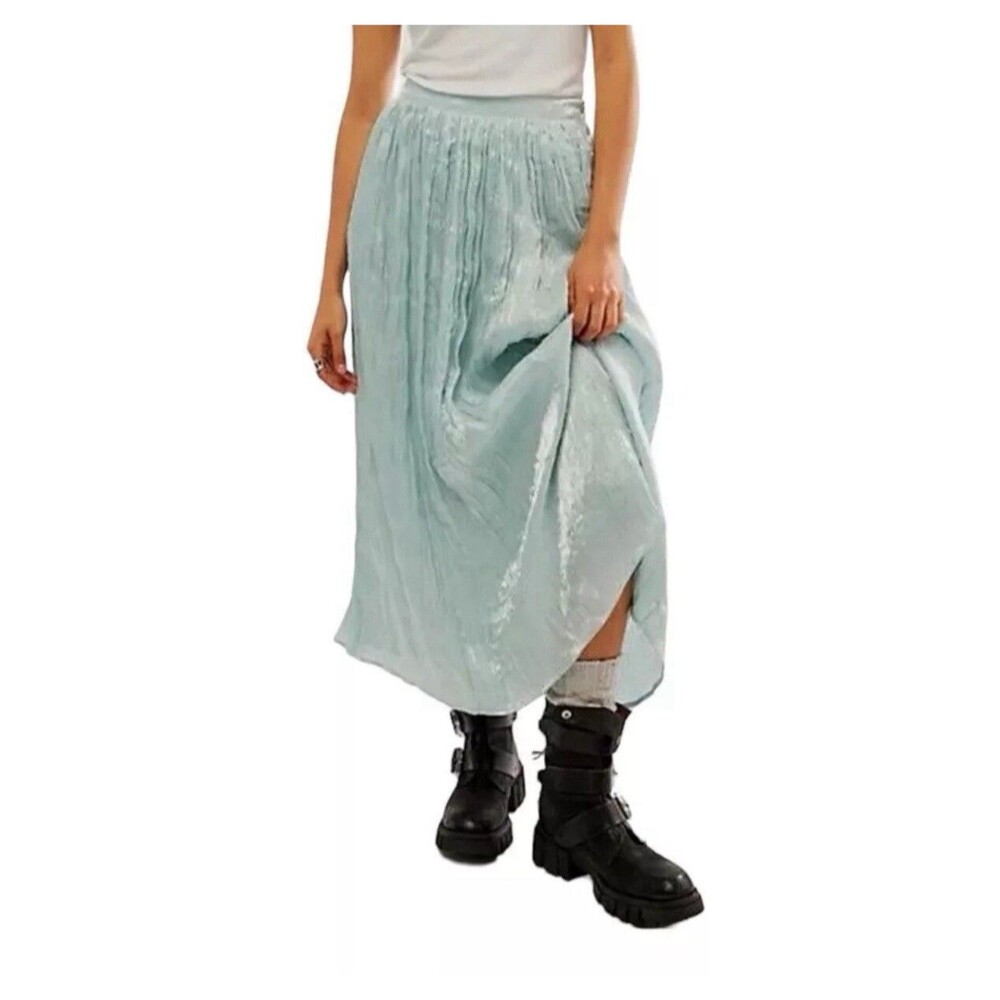Free People Skirt Midi Women Blue Vera Pocket Boho Preppy Minimalist Size 10 NWT